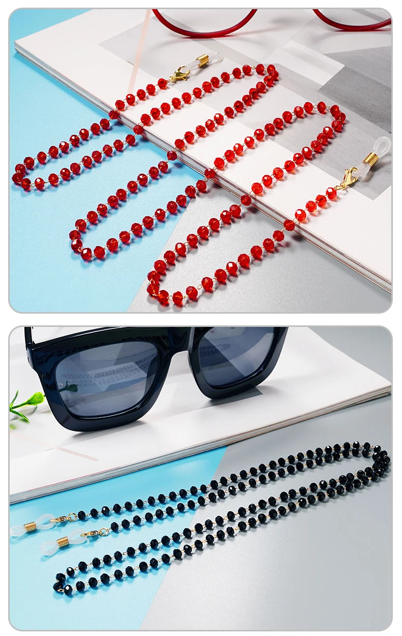 Classic Black Pearl Acrylic Beaded Glasses Chain with silicone anti-skid adjustable eyewear attachments for all glasses