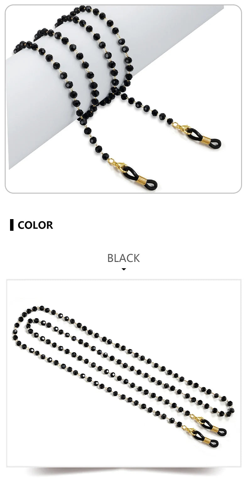 Classic Black Pearl Acrylic Beaded Glasses Chain with silicone anti-skid adjustable eyewear attachments for all glasses
