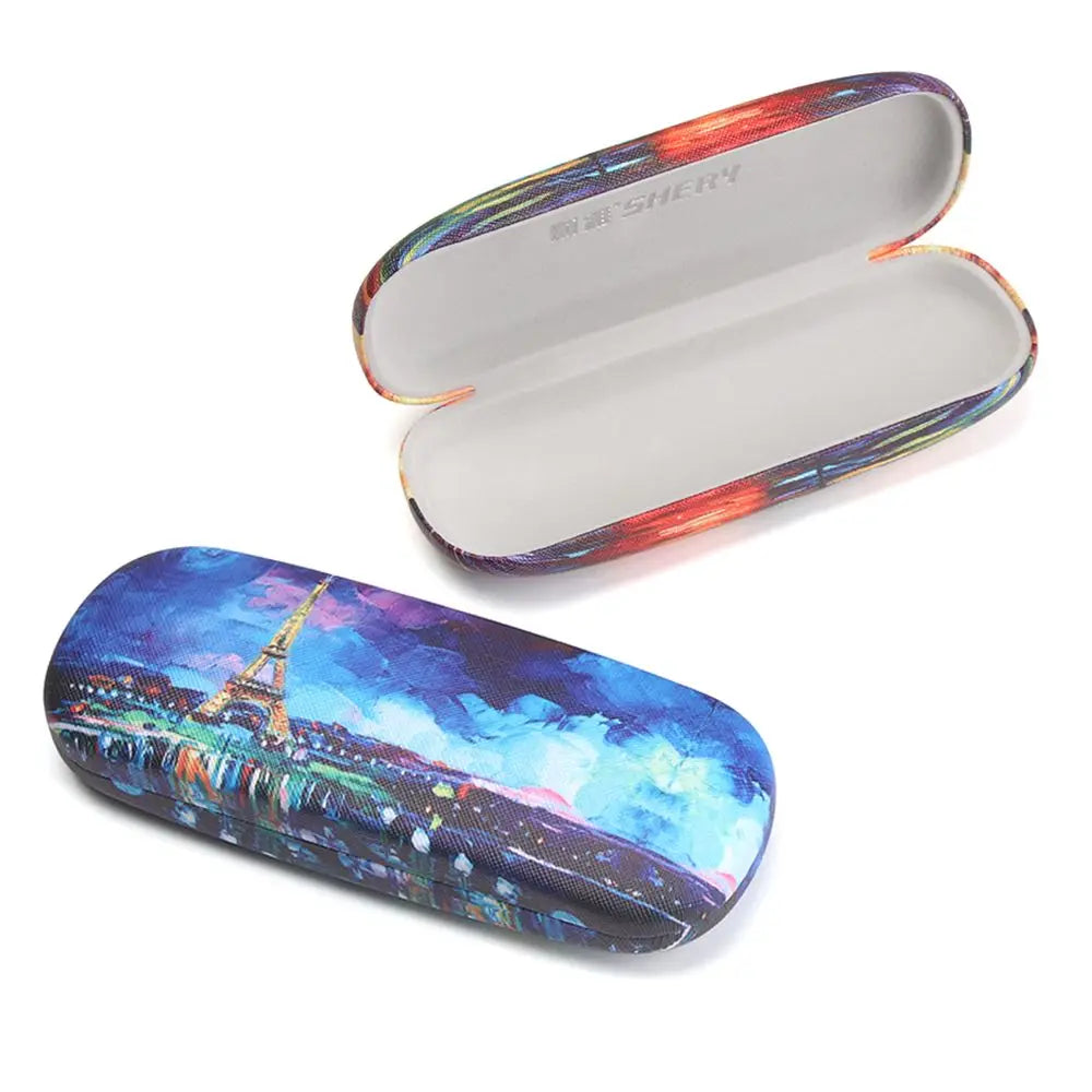 Oil Painting Art Glasses Case Box Hard Leather Reading Glasses Case Retro Unisex Floral Print Eyewear Protector Glasses Holder