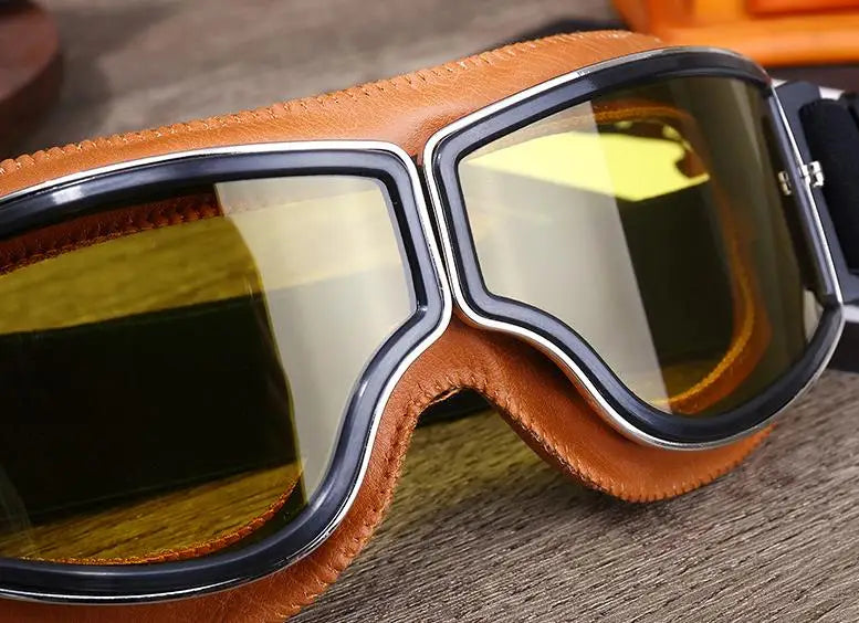 Motorcycle Glasses Windproof Motorcycle Helmet Glasses Sunglasses Retro Universal Folding Leather Retro Motorcycle Accessories