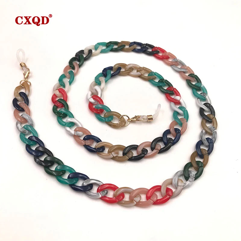Fashion Women's Wide Acrylic Anti-Slip Eyewear Holder Neck Strap Glasses Chains Jewelry Necklace Accessory CXQD