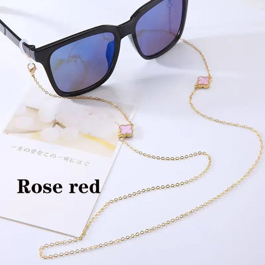 Simple Crystal Flower Glasses Chain Lanyard Jewelry Women Anti-Slip Flower Four Leaves Outdoor Sunglasses Mask Holder Neck Strap