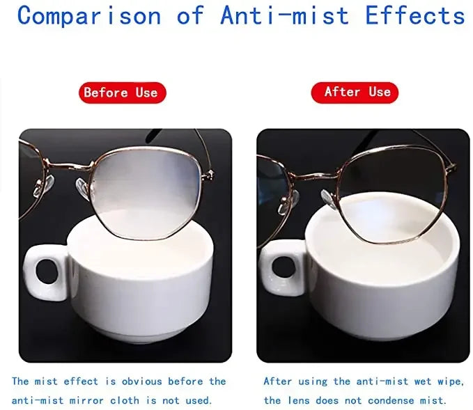 Reusable Anti-Fog Glasses Wipes Suede Pre-moistened Antifog Lens Cloth Defogger Eyeglass Wipe Glasses Prevent Fogging