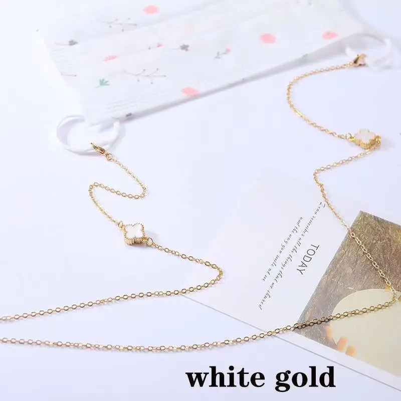 Simple Crystal Flower Glasses Chain Lanyard Jewelry Women Anti-Slip Flower Four Leaves Outdoor Sunglasses Mask Holder Neck Strap