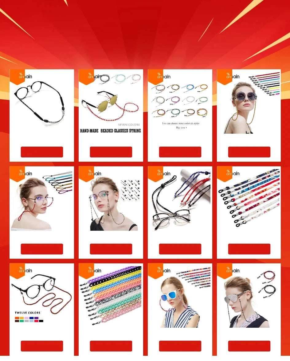 Water diamond Sunglasses Sunshade Chain Fashion Metal Mask Simple Pearl Gem Glasses Chain Charm Red Lanyard Glasses Frame Rope
