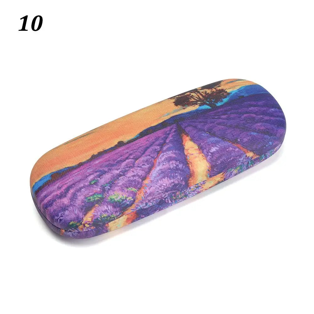 Oil Painting Art Glasses Case Box Hard Leather Reading Glasses Case Retro Unisex Floral Print Eyewear Protector Glasses Holder