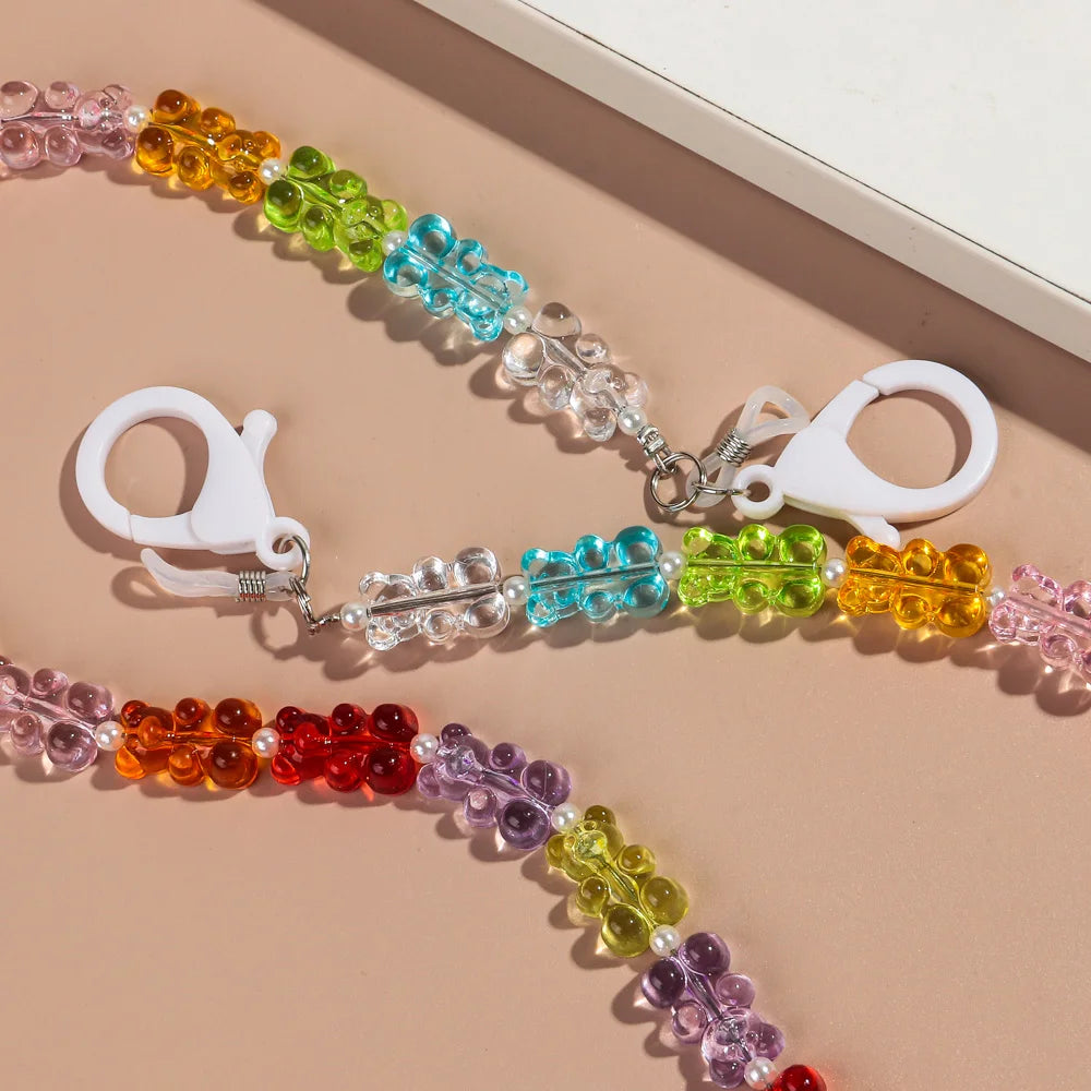 New Cute Jelly Bear Beaded Acrylic Sunglasses Chain Mask Strap for Women Sweet Neck Cord Glasses Lanyard Rope Accessories Gifts