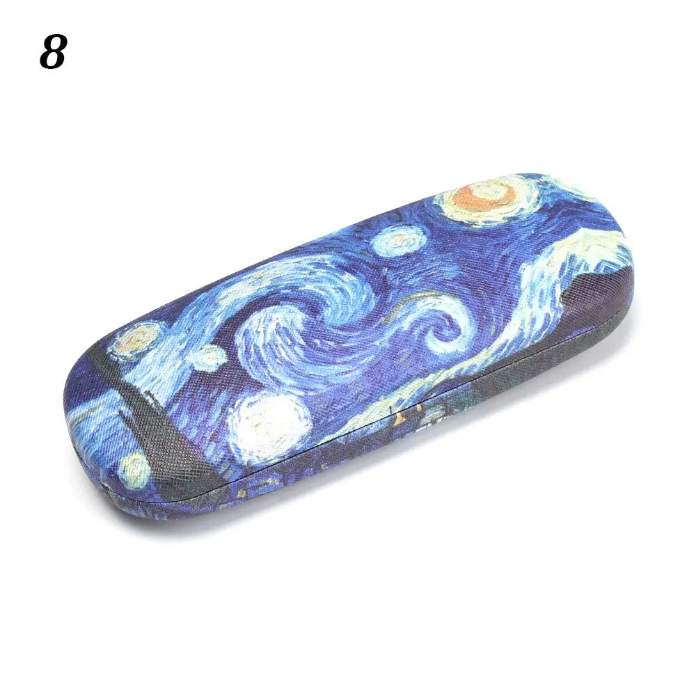 Oil Painting Art Glasses Case Box Hard Leather Reading Glasses Case Retro Unisex Floral Print Eyewear Protector Glasses Holder