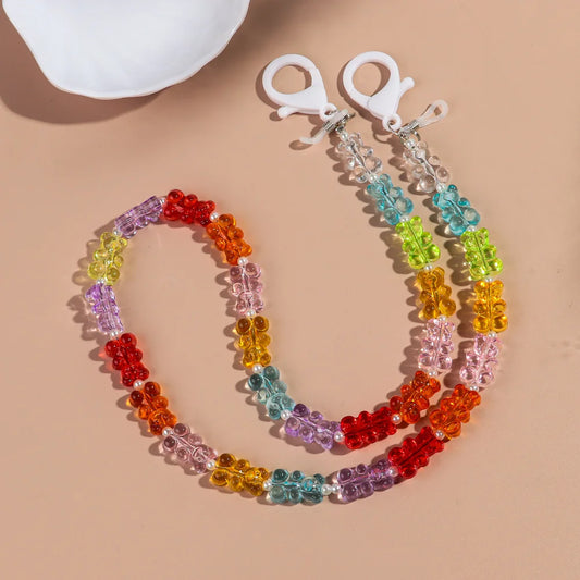 New Cute Jelly Bear Beaded Acrylic Sunglasses Chain Mask Strap for Women Sweet Neck Cord Glasses Lanyard Rope Accessories Gifts
