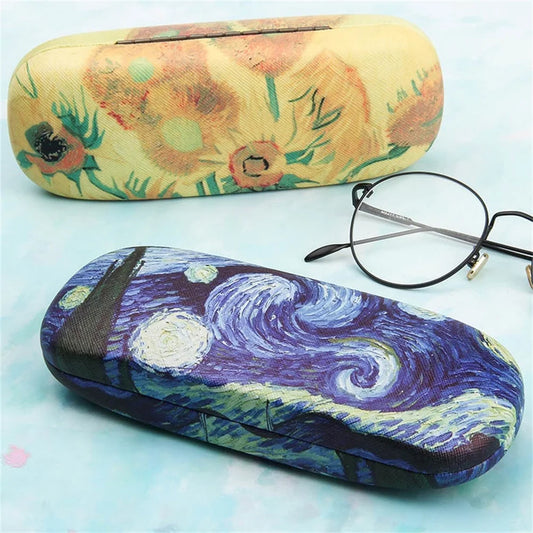 Van Gogh Glasses Case  - Hard Leather Reading Glasses Box Van Gogh Art Retro Floral Print Eyewear Protector Holder