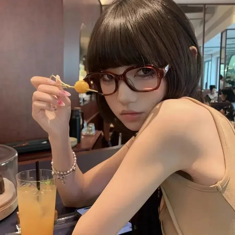 Y2K Vintage Square Frame Eyeglass for Women Korean Red Black Computer Reading Glasses Clear Blue Light Blocking Glasses Eyewears