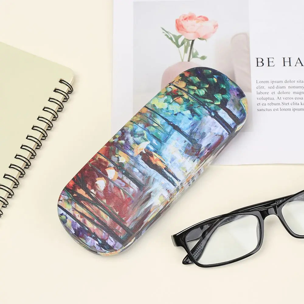 Oil Painting Art Glasses Case Box Hard Leather Reading Glasses Case Retro Unisex Floral Print Eyewear Protector Glasses Holder