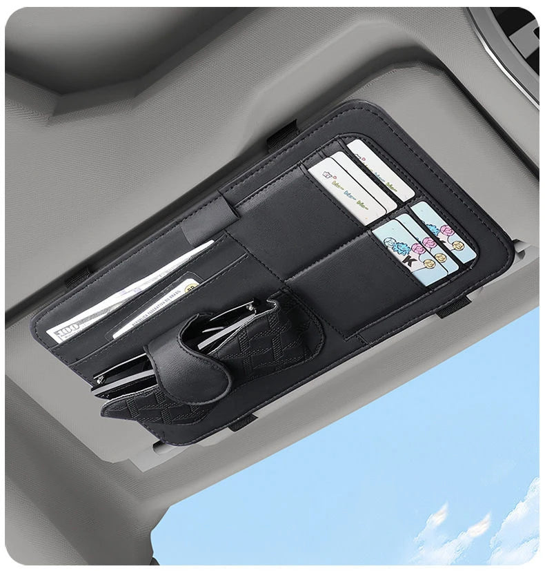 Car Sunshade Multi-Storage for Sunglasses, Car Glasses, Cards and General Organizer