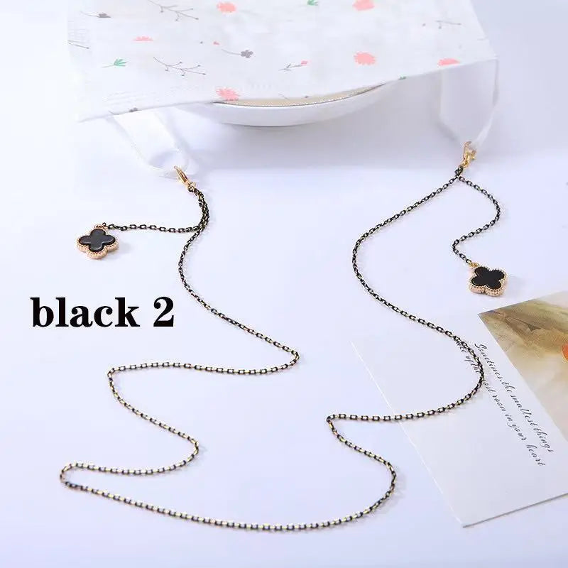 Simple Crystal Flower Glasses Chain Lanyard Jewelry Women Anti-Slip Flower Four Leaves Outdoor Sunglasses Mask Holder Neck Strap