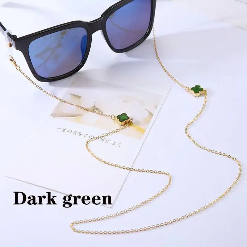 Simple Crystal Flower Glasses Chain Lanyard Jewelry Women Anti-Slip Flower Four Leaves Outdoor Sunglasses Mask Holder Neck Strap