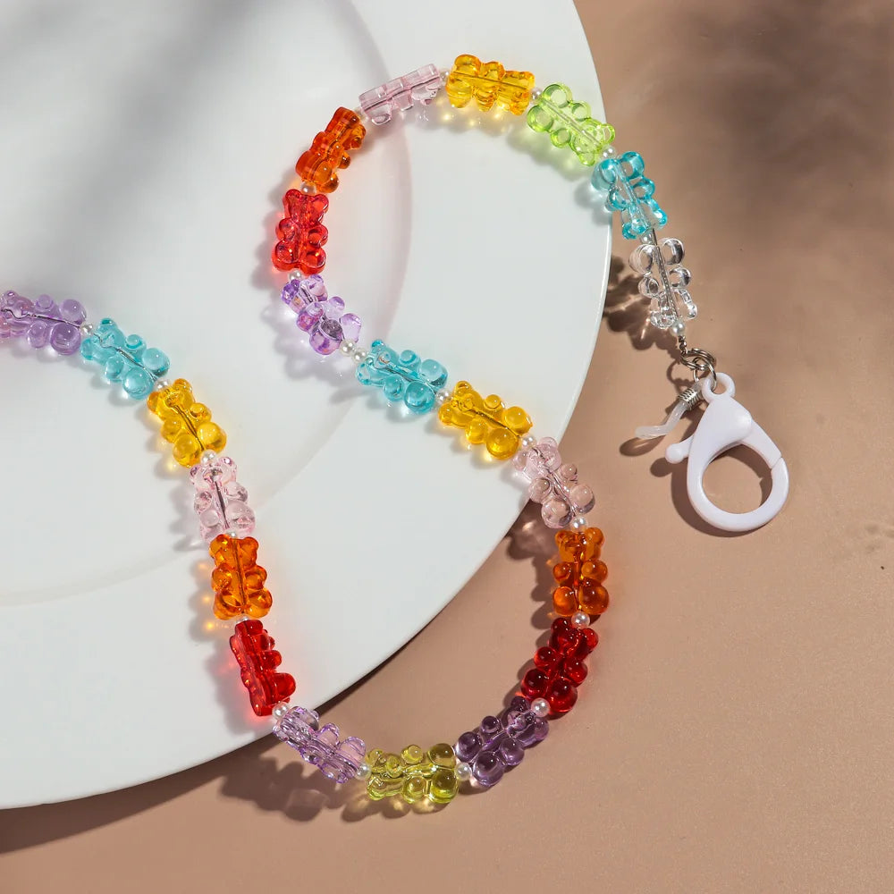 New Cute Jelly Bear Beaded Acrylic Sunglasses Chain Mask Strap for Women Sweet Neck Cord Glasses Lanyard Rope Accessories Gifts