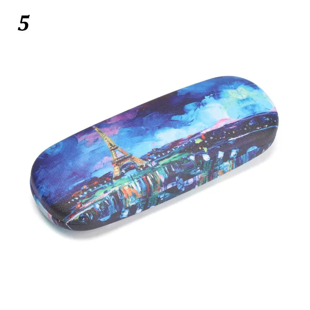 Oil Painting Art Glasses Case Box Hard Leather Reading Glasses Case Retro Unisex Floral Print Eyewear Protector Glasses Holder
