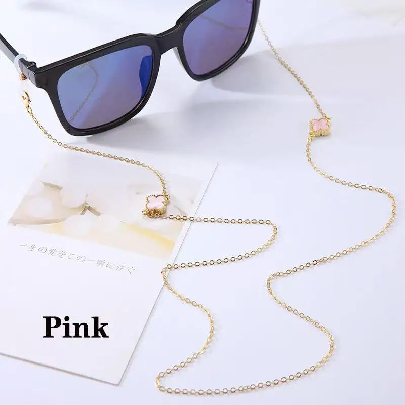 Simple Crystal Flower Glasses Chain Lanyard Jewelry Women Anti-Slip Flower Four Leaves Outdoor Sunglasses Mask Holder Neck Strap