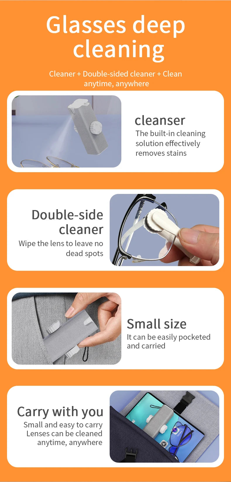 Eyeglass Cleaning Kit - Lens spray and microfiber cleaner for glasses/sunglasses/reading/anti blue light glasses