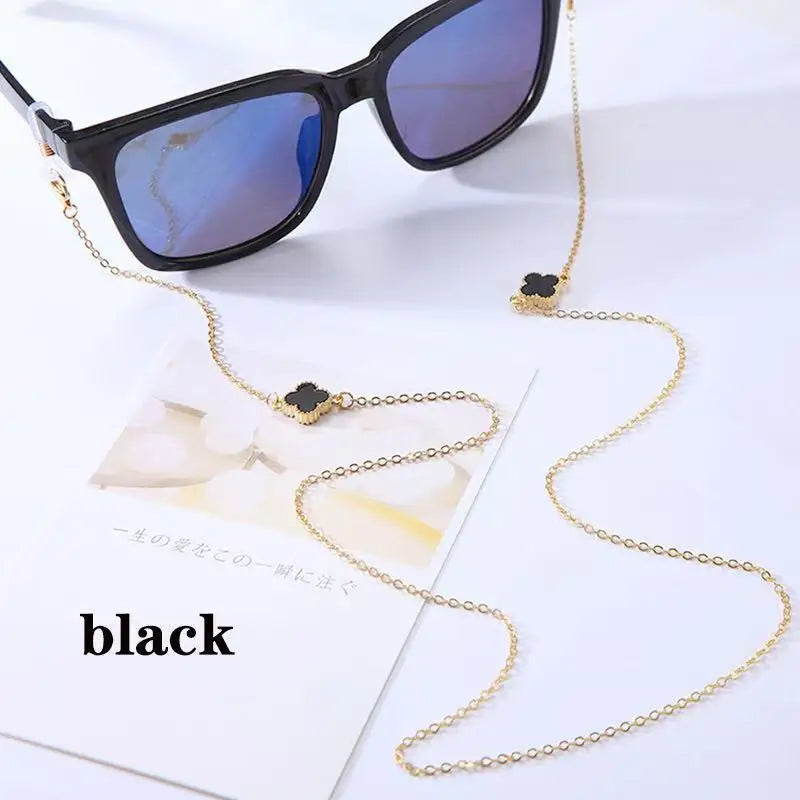 Simple Crystal Flower Glasses Chain Lanyard Jewelry Women Anti-Slip Flower Four Leaves Outdoor Sunglasses Mask Holder Neck Strap