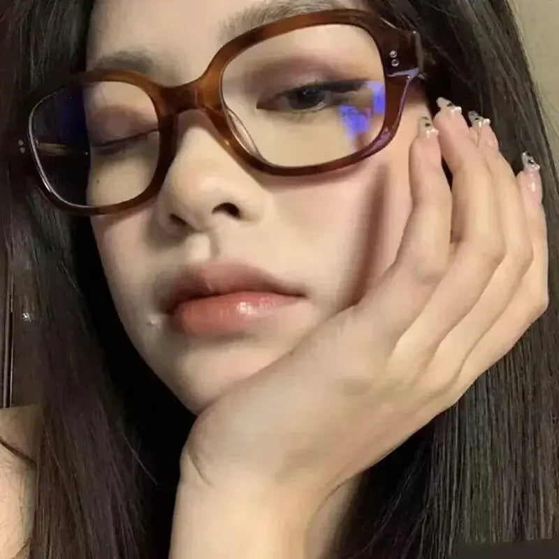 Y2K Vintage Square Frame Eyeglass for Women Korean Red Black Computer Reading Glasses Clear Blue Light Blocking Glasses Eyewears