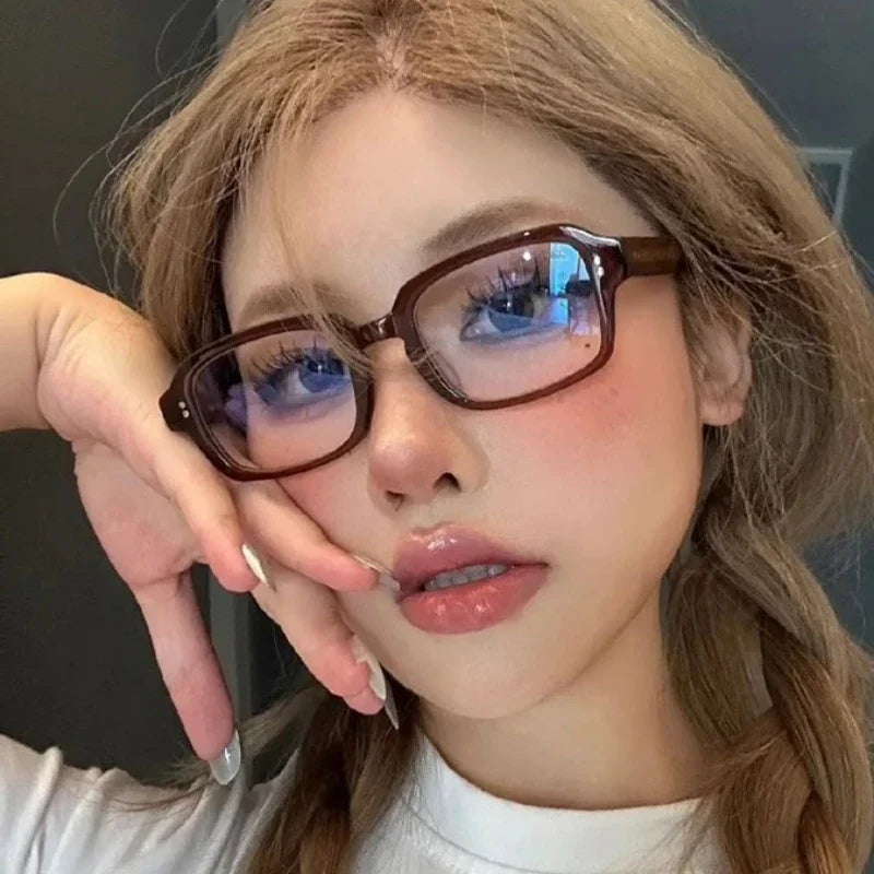 Y2K Vintage Square Frame Eyeglass for Women Korean Red Black Computer Reading Glasses Clear Blue Light Blocking Glasses Eyewears