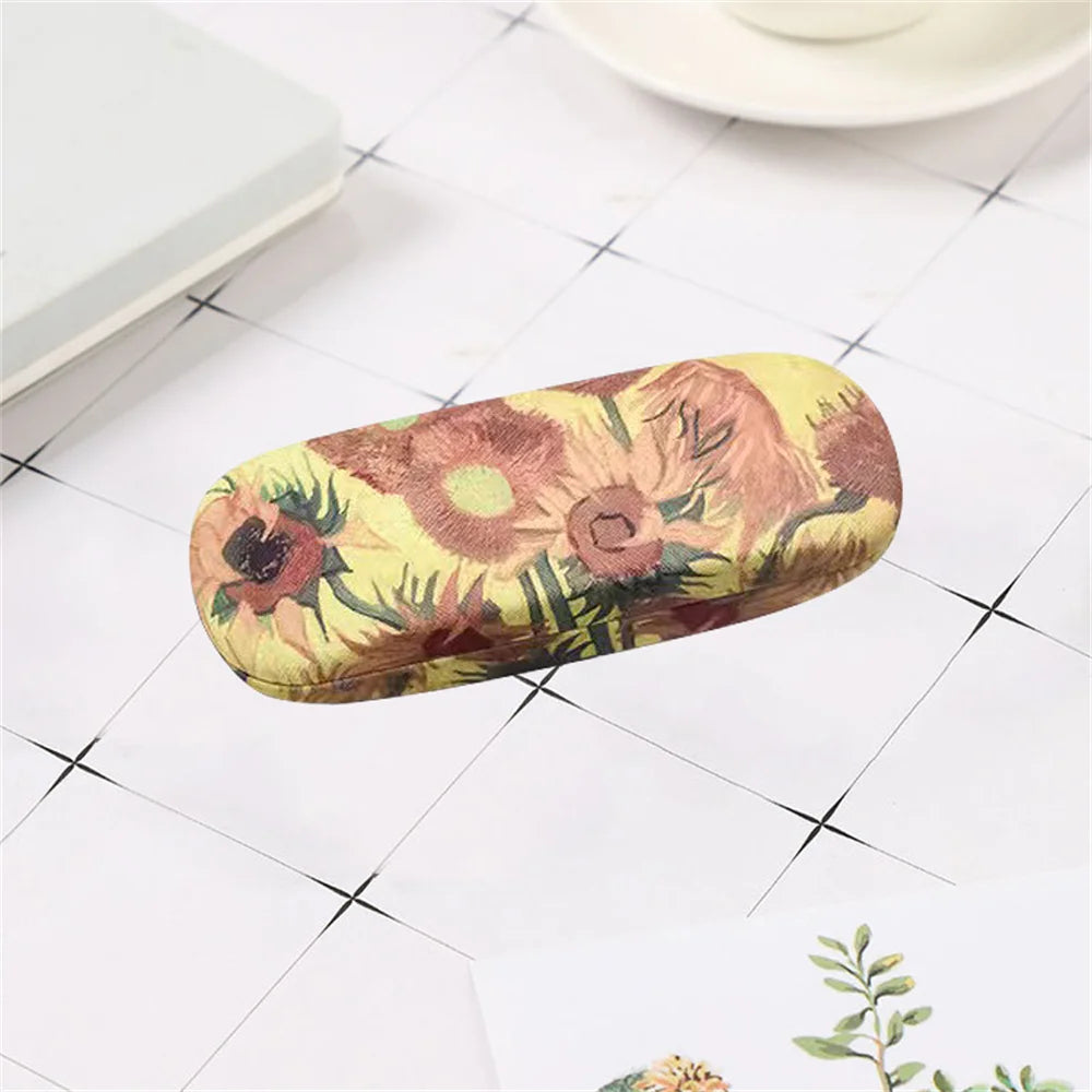 Van Gogh Glasses Case  - Hard Leather Reading Glasses Box Van Gogh Art Retro Floral Print Eyewear Protector Holder