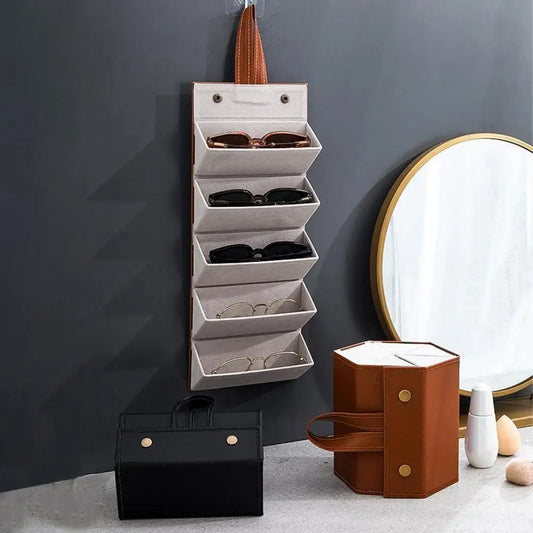 Eyewear Storage Box with Metal Snaps - Multiple Compartments Solid Color Design Sunglasses Jewelry Organizer Storage Case