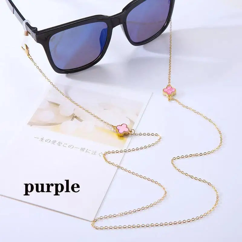 Simple Crystal Flower Glasses Chain Lanyard Jewelry Women Anti-Slip Flower Four Leaves Outdoor Sunglasses Mask Holder Neck Strap