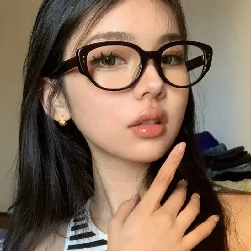 Y2K Vintage Square Frame Eyeglass for Women Korean Red Black Computer Reading Glasses Clear Blue Light Blocking Glasses Eyewears