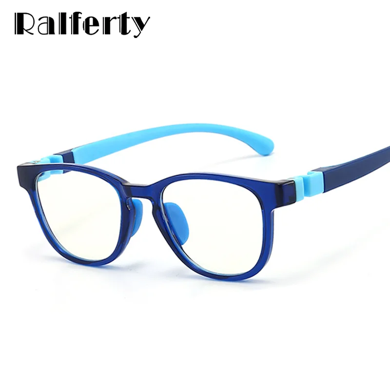 Ralferty Flexible Children's Anti-glare Blue Light Computer Glasses Kids Boy 0 Diopter Spectacles Myopia Optical Glasses Frame