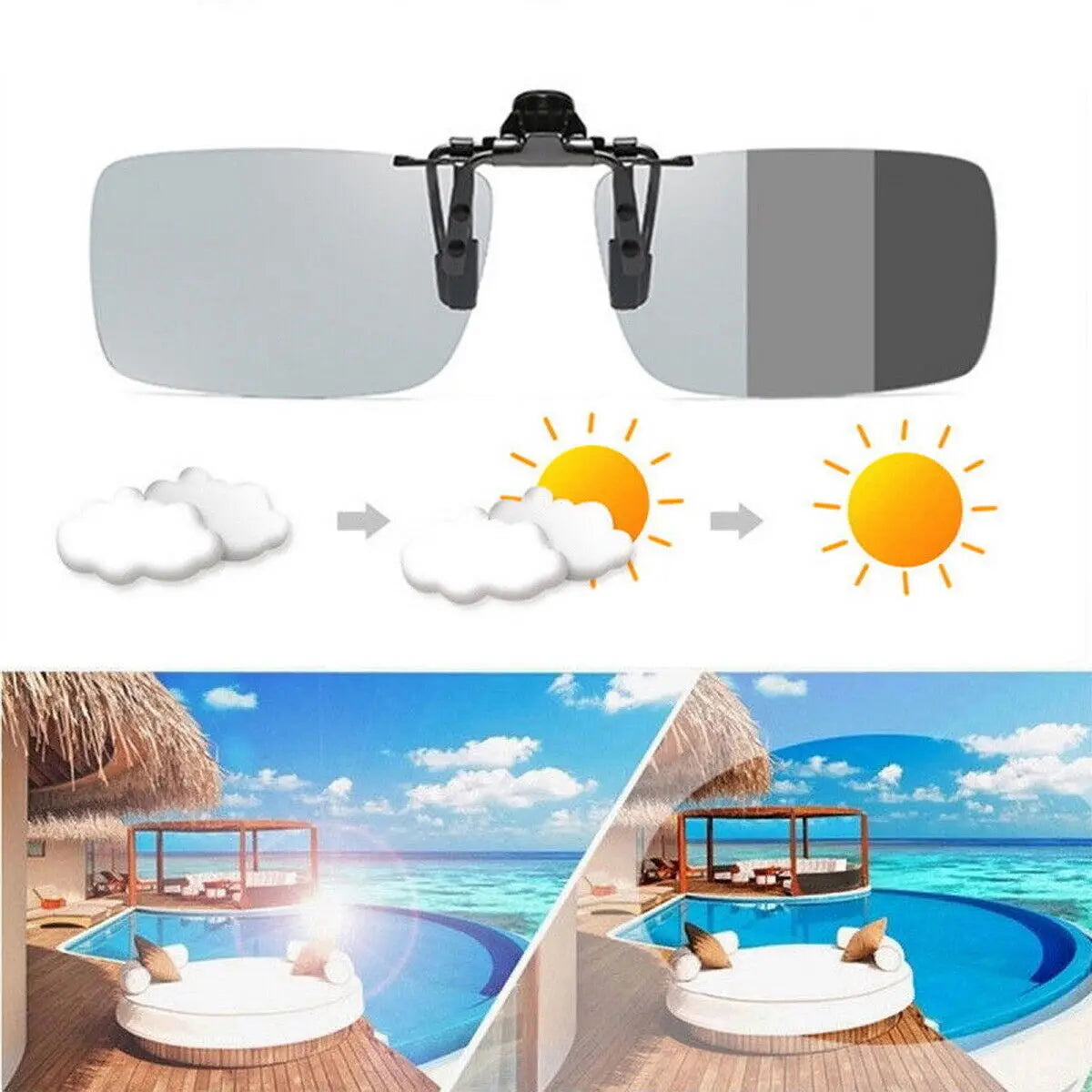 Photochromic Polarised Clip-On Flip-up Sunglasses