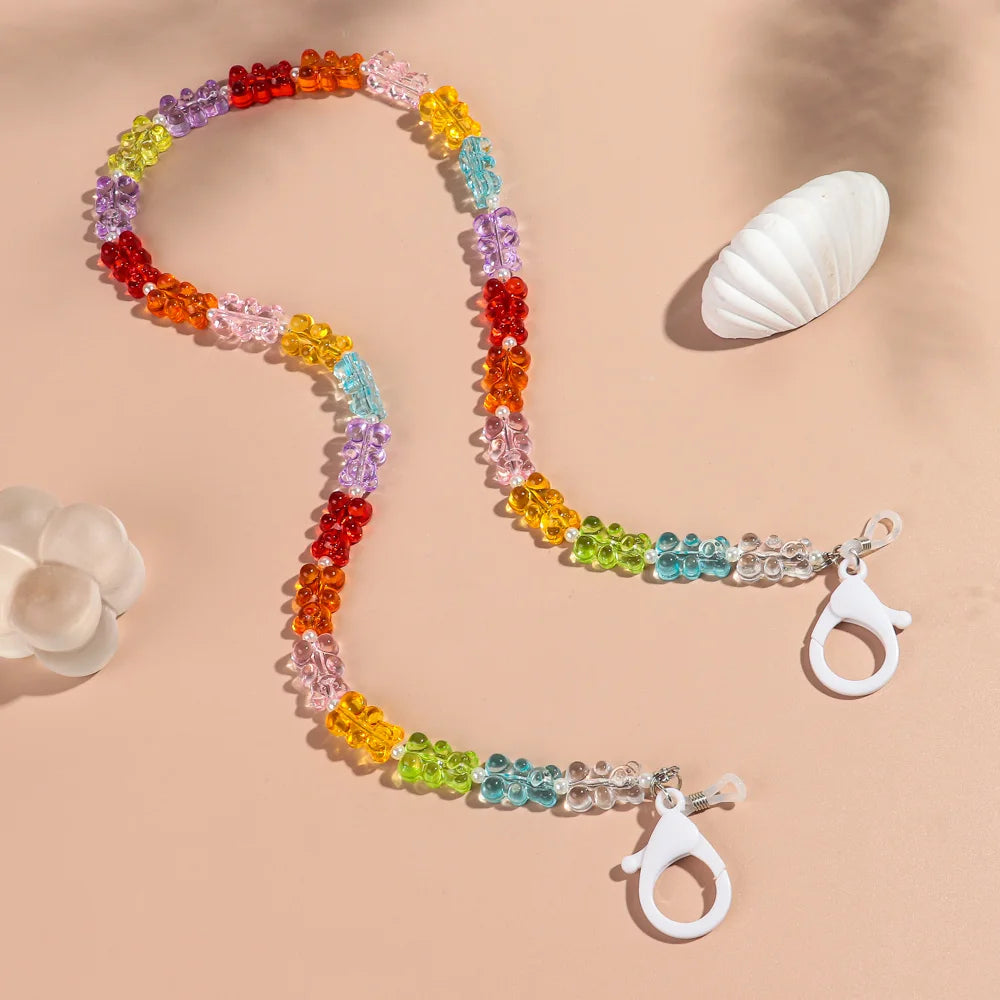 New Cute Jelly Bear Beaded Acrylic Sunglasses Chain Mask Strap for Women Sweet Neck Cord Glasses Lanyard Rope Accessories Gifts