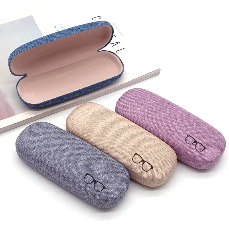 Linen Wrapped Hard Glasses Case - Hard Shell Linen Fabrics Eyewear Cases Cover Protective for Men Women Sunglasses Eyeglasses Glasses Box