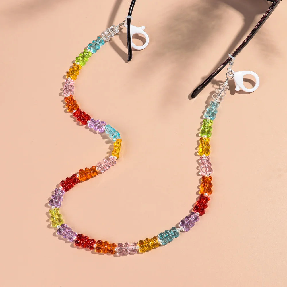 New Cute Jelly Bear Beaded Acrylic Sunglasses Chain Mask Strap for Women Sweet Neck Cord Glasses Lanyard Rope Accessories Gifts
