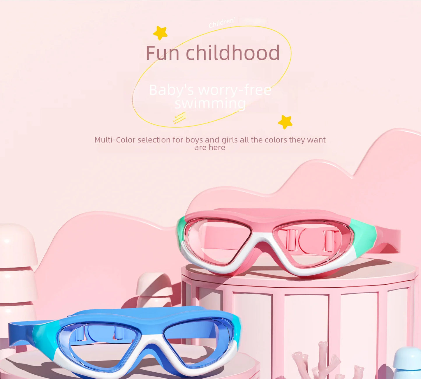 Children's Swimming Goggles - High Definition Waterproof Anti-fog Large Frame Glasses For Boys Girls Wholesale
