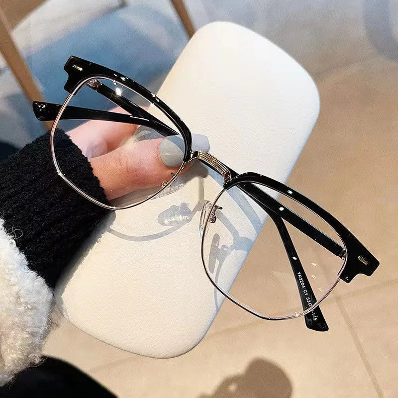 Fashion unisex square Plain glasses for men women Metal frame glasses polygon eyeglasses Gentle Black anti blue light glasses