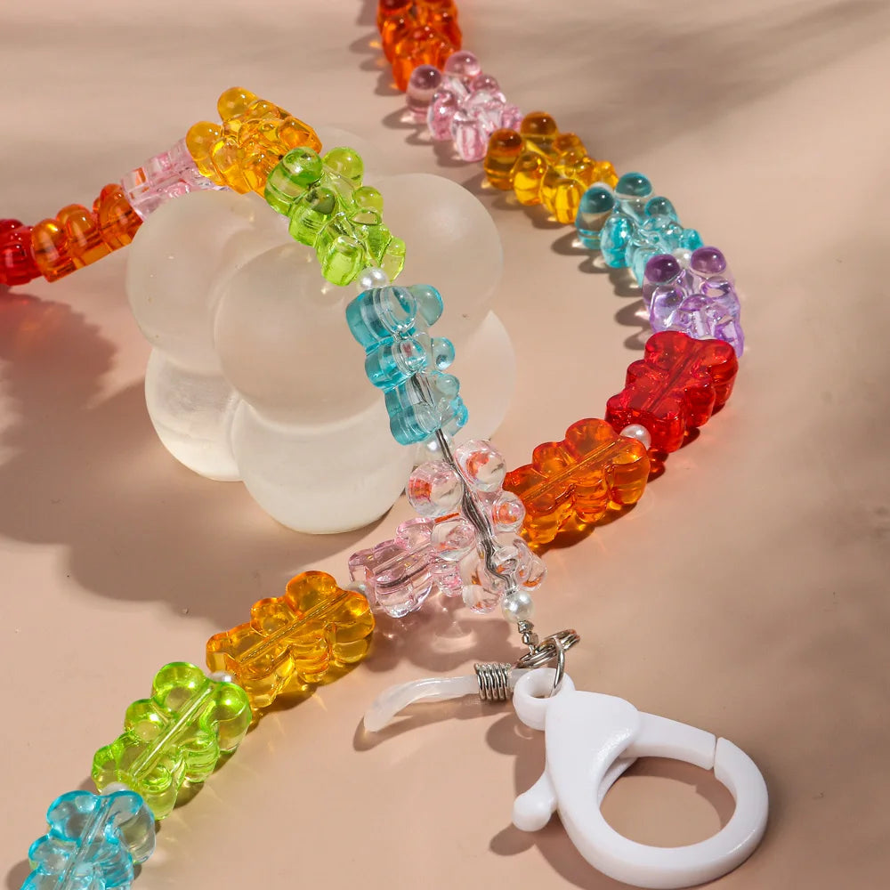 New Cute Jelly Bear Beaded Acrylic Sunglasses Chain Mask Strap for Women Sweet Neck Cord Glasses Lanyard Rope Accessories Gifts
