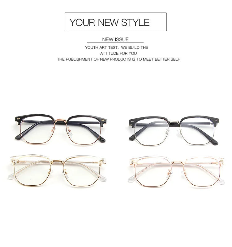 Fashion unisex square Plain glasses for men women Metal frame glasses polygon eyeglasses Gentle Black anti blue light glasses